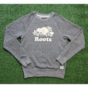 Roots Canada Sweatshirt Salt & Pepper White Logo Embossed (Women's XX-Small)